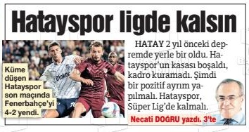 SÖZCÜ YAZARI DOĞRU: HATAYSPOR LİGDE KALSIN